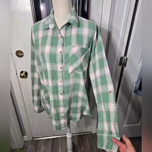 Urban Daizy Plaid Oversized Button Up Flannel Sz M Green